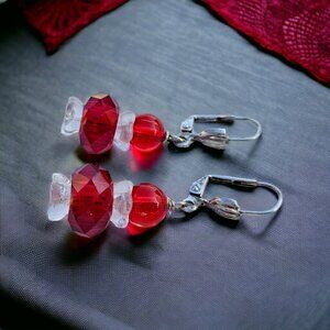 Red Crystal Earrings with Glass Accents